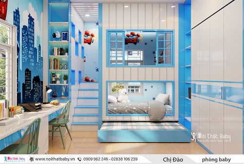 Thiết kế phòng ngủ giường tầng cho bé trai nhà chị Đào -BBT72